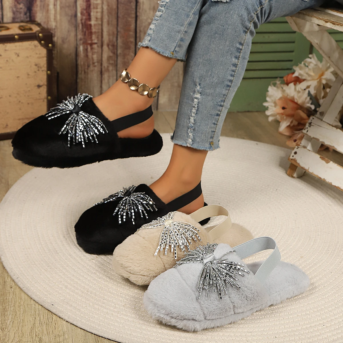 Millard Fuzzy Slippers, New Style, Soft Sole,non-slip, Fashionable and Versatile,slip-on Lazy Style, Thick Sole for Extra Height