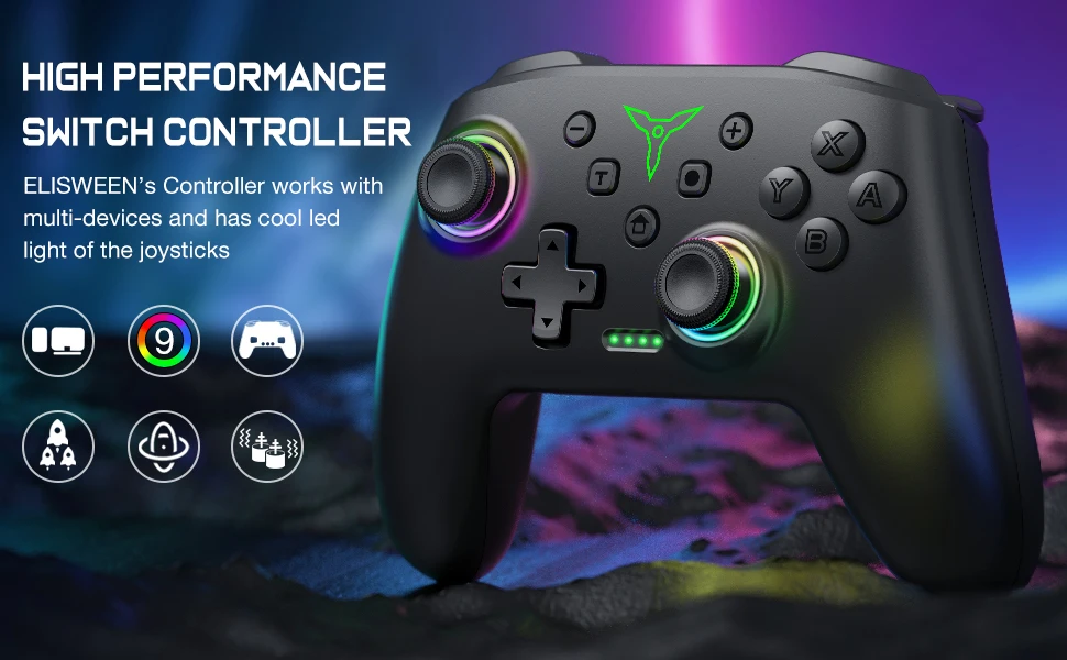 Dinofire Wireless Bluetooth RGB Controller for Nintendo Switch/Switch OLED/Lite Mobile Wired PC Gamepad Multi-Function Joystick