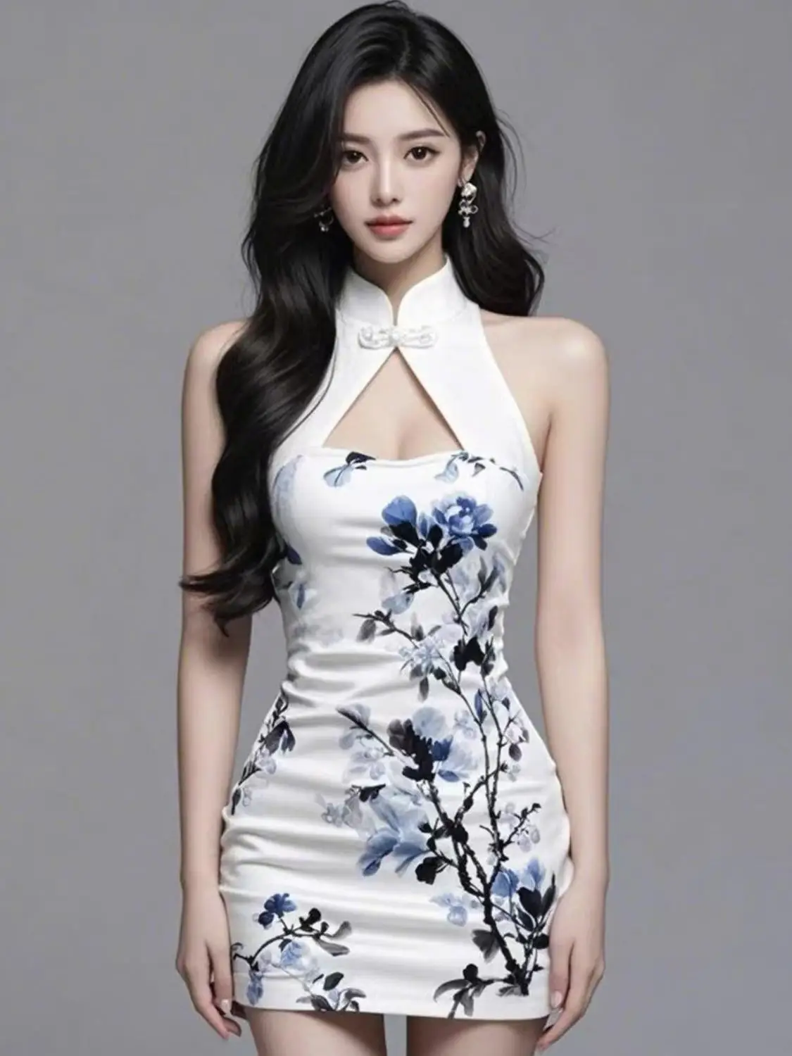 2025 abito cheongsam migliorato in stile cinese da donna scava fuori deisgn gonna qipao corta sexy stampata senza maniche dimagrante in estate