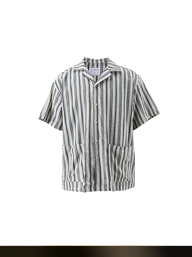 

Nted Japanese Retro Striped Patchwork Large ket Men's irt Summer Lazy Sle Couple's Jaet Loose Fit ort Sve Cotton