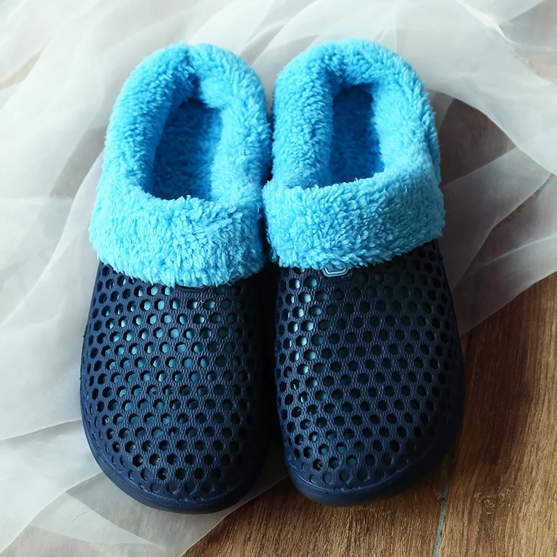 Winter Men Garden Clogs Furry Slippers Warm Soft Home Cotton Shoe EVA Fluff Slides Casual Outdoor Comfortable Plush Fur Sandals