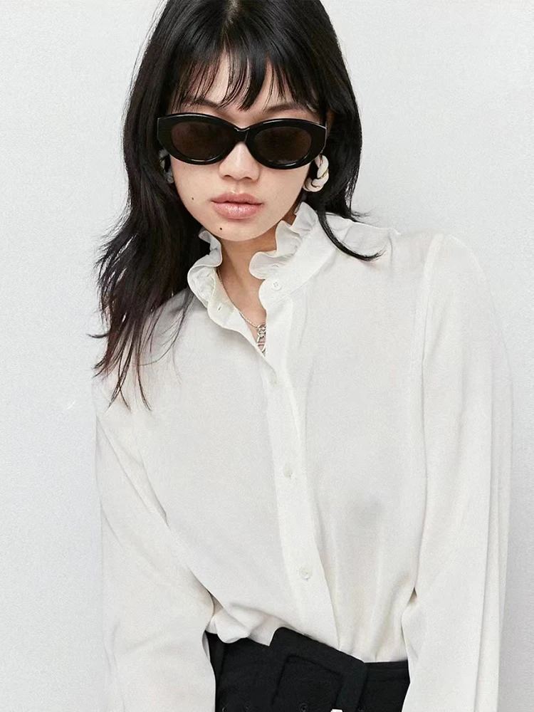 

Весна 2024, воротник-стойка с ранним лепестком, внутренняя одежда, многослойная кружевная отделка, модная женская блузка