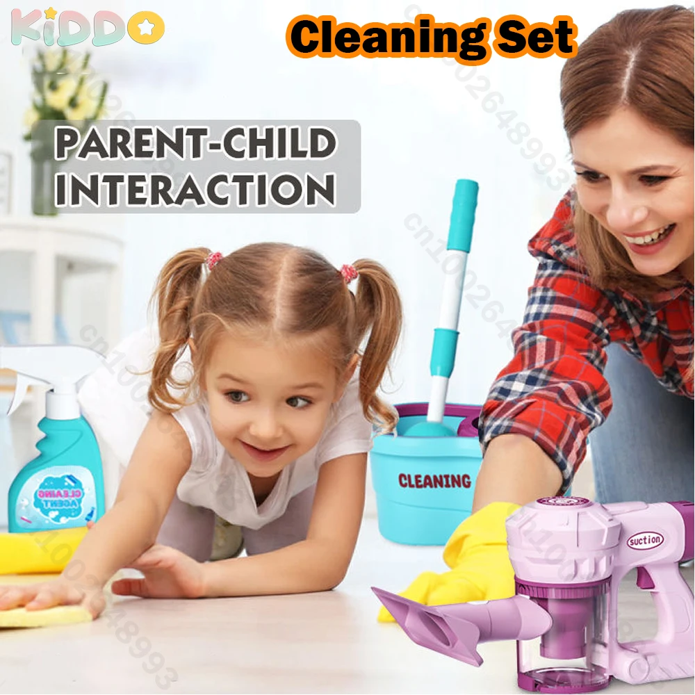 

Kids Simulation Electric Vacuum Cleaner Cleaning Set 8 pieces for Toddlers Role Play Housekeeping Educational Toys Girl Boy Gift