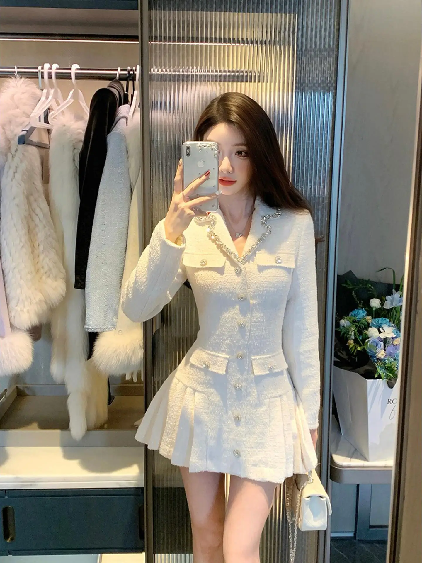 

Heavy Embellied Diamond Women's Dr Slimming Waist A-Line Skirt Ele Sle Autumn New Arrival Faion Sensation