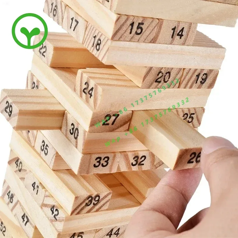 【2026】54Pcs Wooden Domino Tower Stacker Hardwood Building Blocks Montessori Educational Toy For Kids