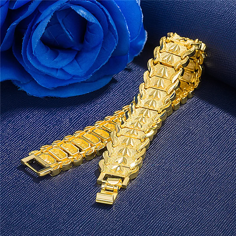 21cm Retro Fashion European Coin Gold-plated Jewelry Copper Plating 24K Gold Men\'s Wide Version Bracelet Watch Chain Wholesale