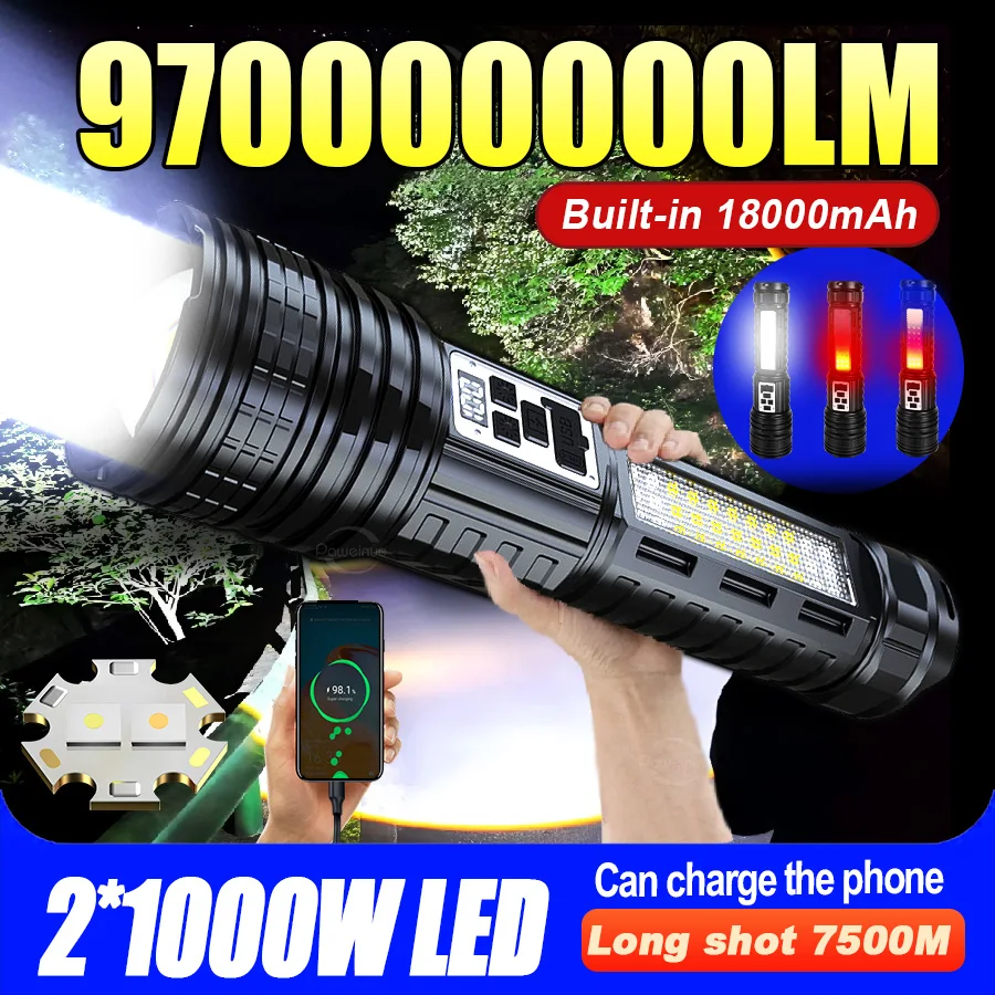 

970000000LM Мощные светодиодные фонари Long Shot 7500M Водонепроницаемый фонарик USB Перезаряжаемый фонарик Открытый фонарь для кемпинга