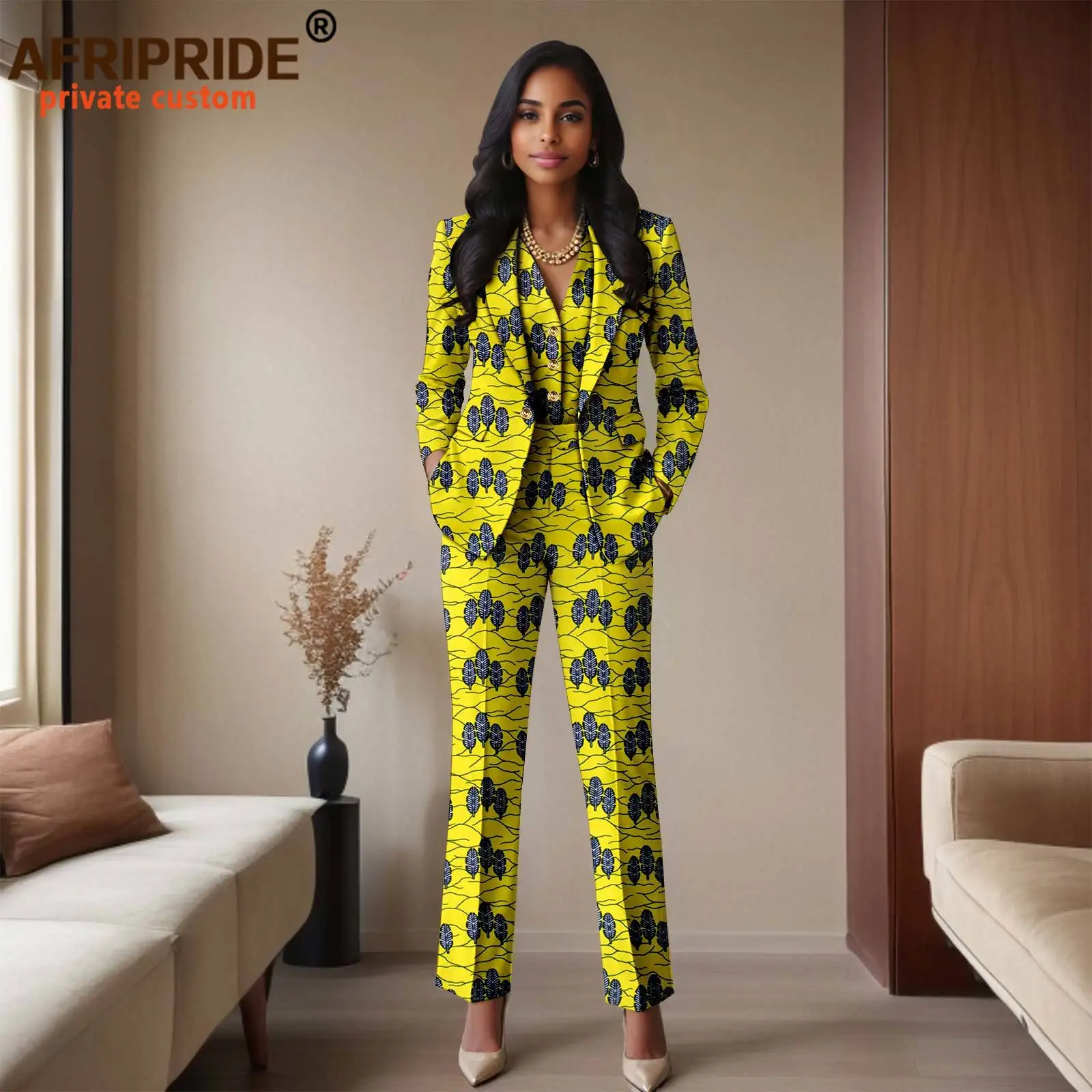 African Clothes for Women Single Breasted Blazer Vest and High Waist Pants 2 Piece Set Ankara Attire Print Outfits 2526008