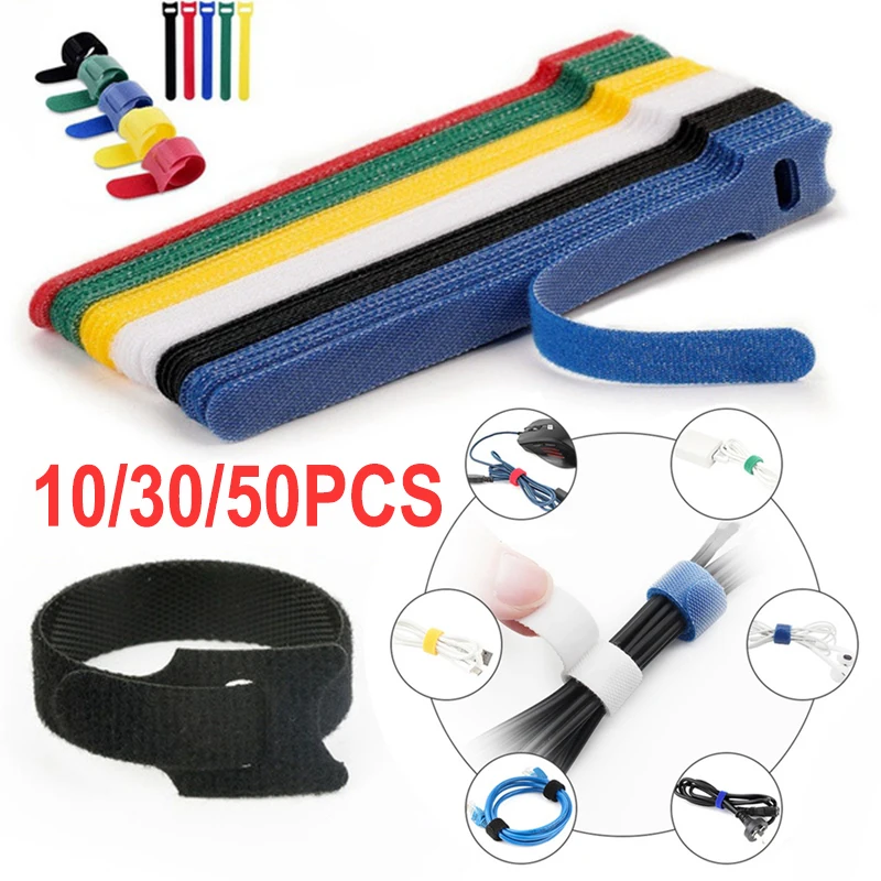 

10/30/50pcs Releasable Cable Organizer Ties Mouse Earphones Wire Management Nylon Cable Ties Reusable Loop Hoop Tape Straps Tie