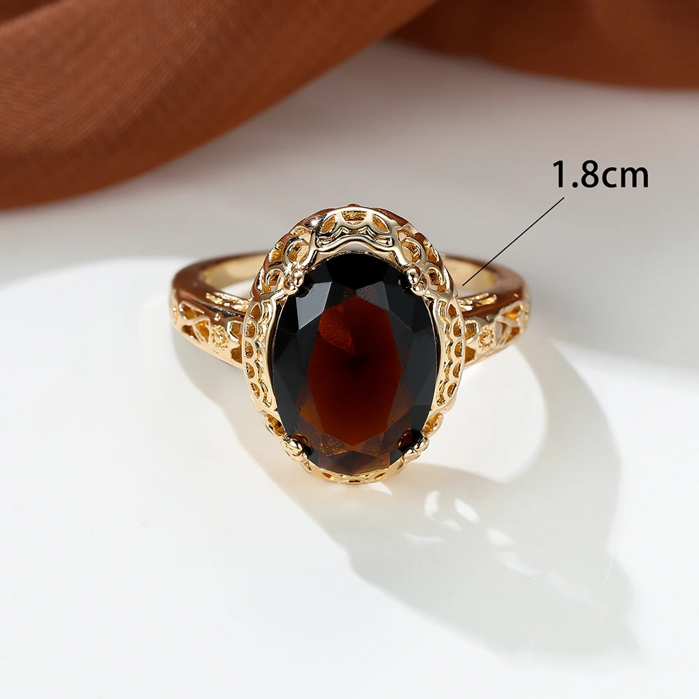 Luxury Vintage Oval Cut Big Stone Ring for Women Gold Color Temperament Sparkling Cocktail Party Jewelry Ring Size 6 to 10