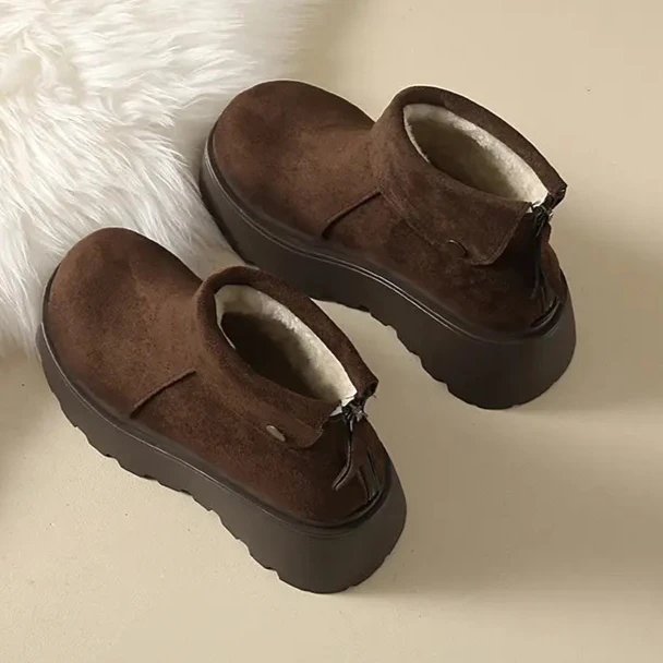 

2026 New Women's Platform Snow Boots, Winter Warm Furry Lined Shoes, Fashion Thick Sole Mid Calf Boots women shoes