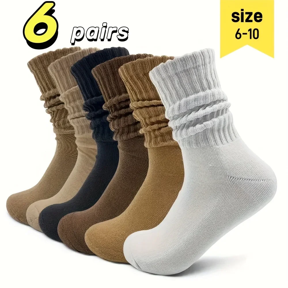 

6 pairs of solid color loose socks, simple and comfortable daily mid tube socks, women's long tube socks and stockings