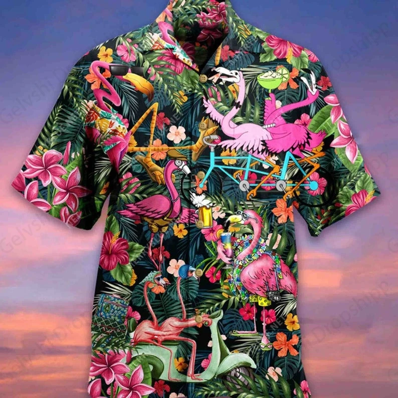 Animal Flamingo 3d Print Hawaiian Shirts Men Women Fashion Plus Size Beach Shirt Casual Streetwear Floral Blouses Lapel Camisas