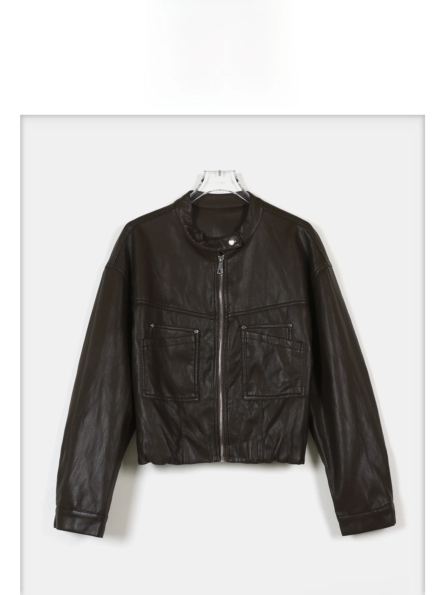 Jaqueta Casual Feminina de Couro com Zíper, Casaco Curto, Nova Coleção Outono, Série Amber Glow, Moda e Estilo Personalizado