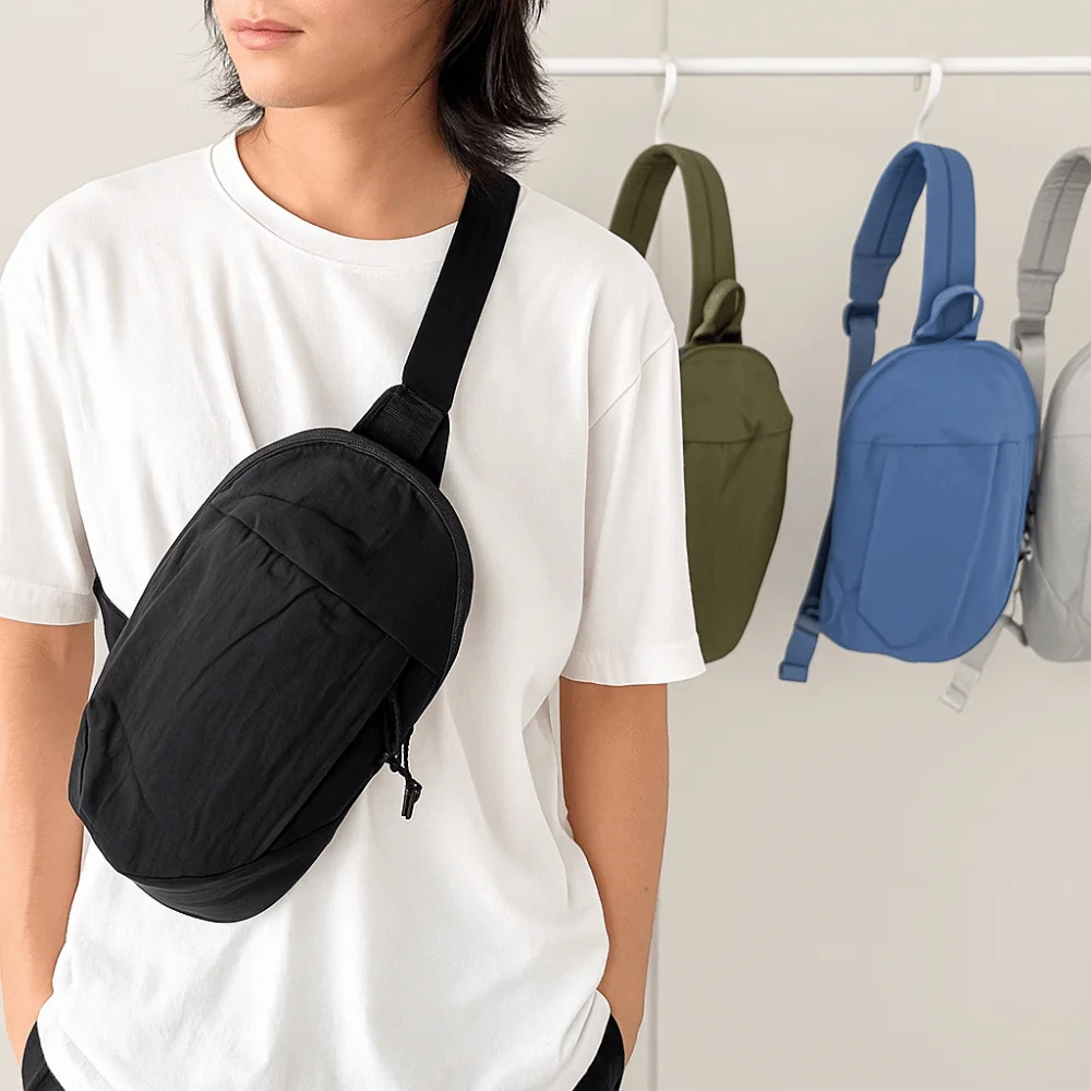 

Solid Color Nylon Shoulder Bag Large Capacity Multifunctional Sports Crossbody Bag Lightweight Korean Style Outdoor Chest Bag