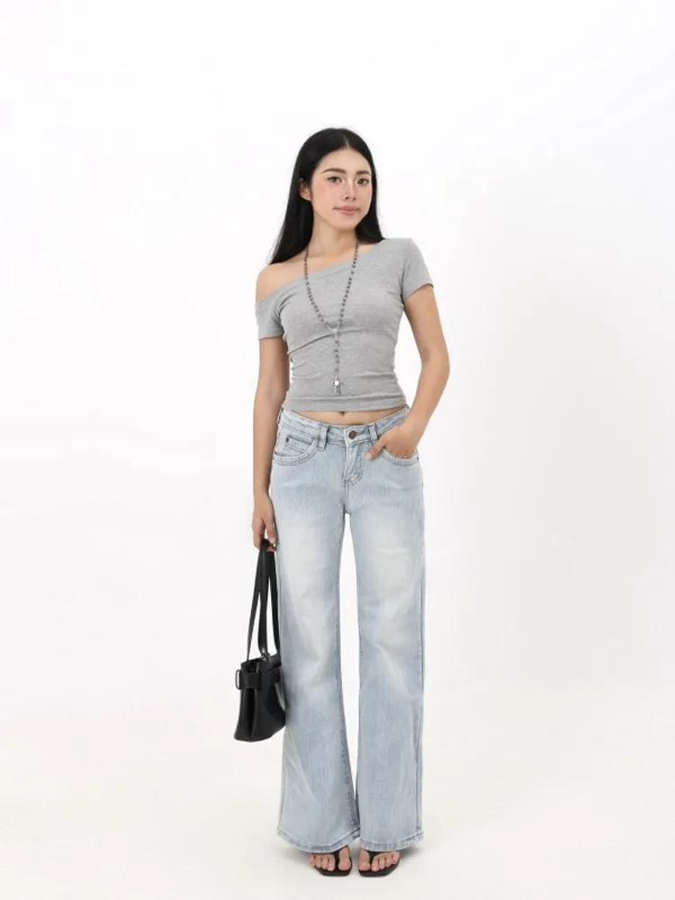 

MIMIETTE, широкие джинсы с низкой талией, женские повседневные джинсы, весенняя мода, утягивающие универсальные джинсовые эластичные джинсовые джинсы с бамбуковым узлом