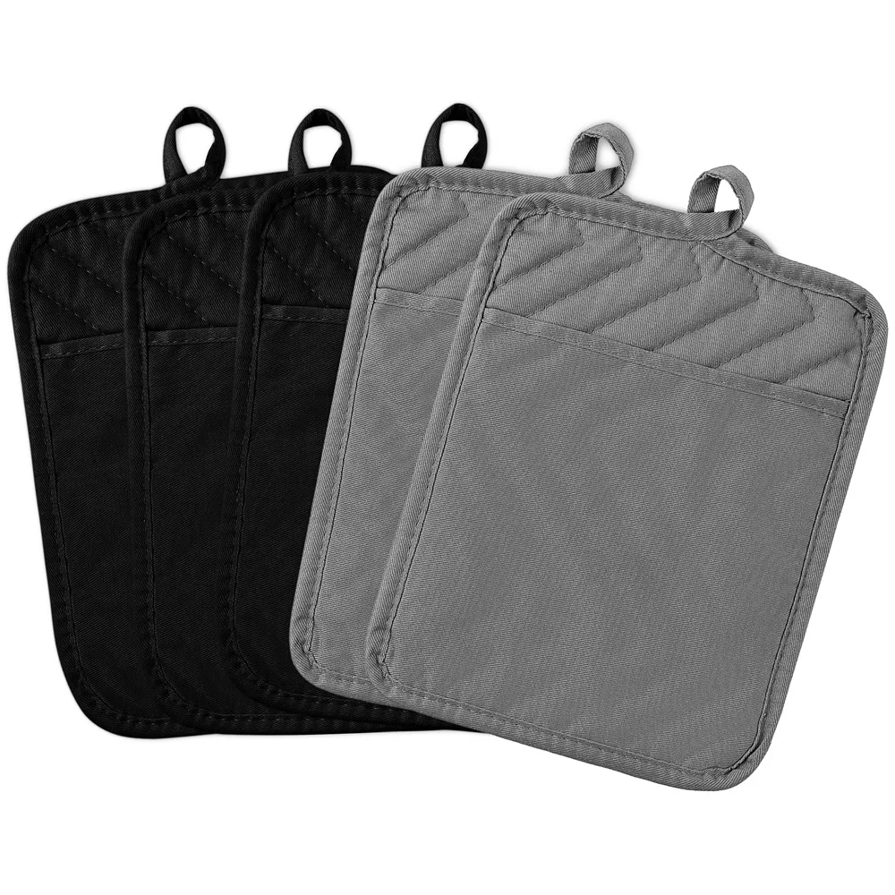 

5Pcs Cotton Pot Holder Set Solid Color Rectangle Heat Pad Holder With Same Color Hanging Ring for Daily Kitchen Baking Cooking