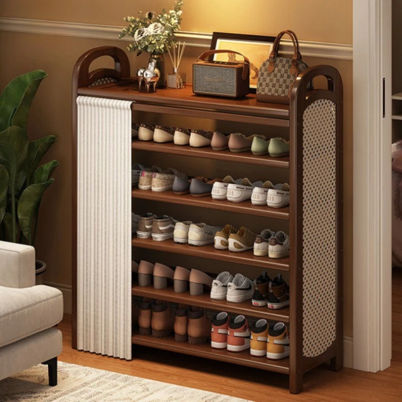 Bamboo shoe rack, home door shoe cabinet, storage rack, multi-layer breathable shoe rack, door curtain dustproof shoe rack