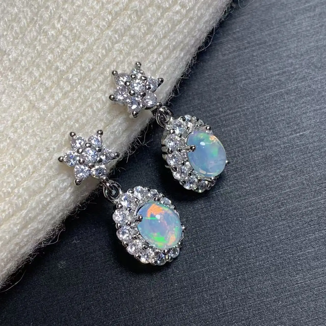 Oval  Natural Opal Stud Earrings For Women 925 Sterling Silver Vintage Femme Gift Fine Jewelry Stone