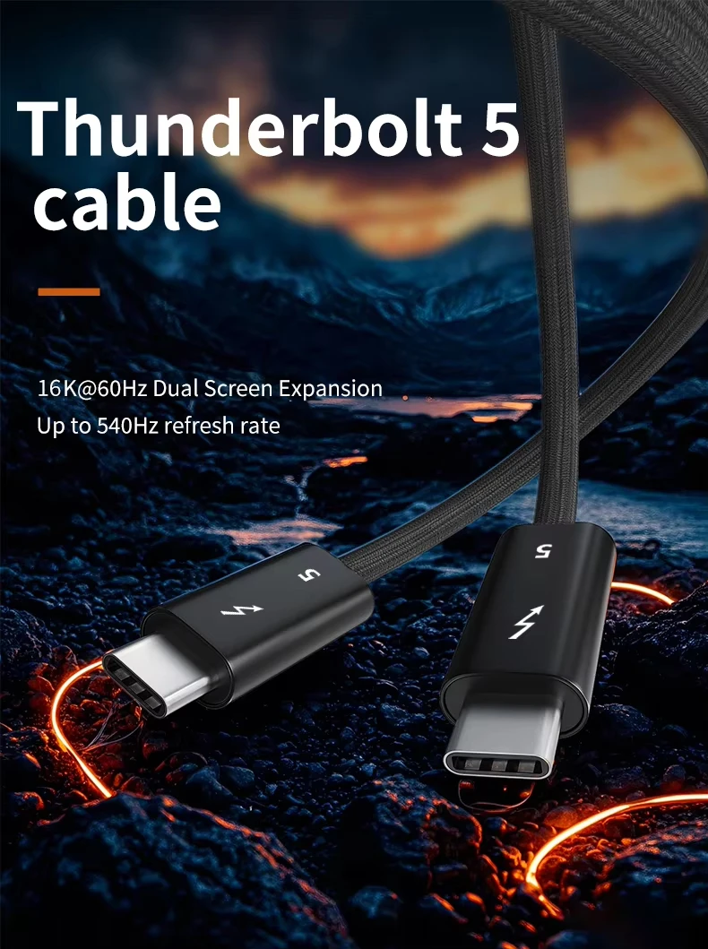 Thunderbolt 5 Full-function Data Cable USB C To USB C Fast Charging PD 240w 16K 60Hz Video Output Functional 80Gbps Transmission