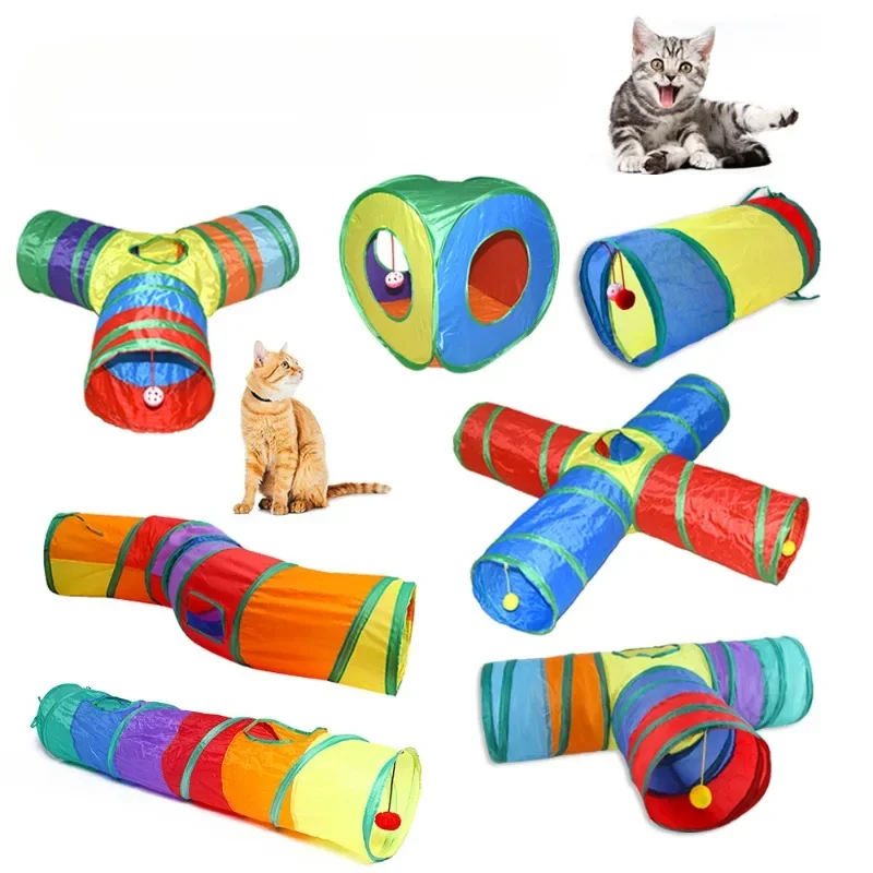 Collapsible Playing Tunnel for Cats, Connectable, Rainbow Tube Toys, Foldable Drill Hole, Kitten Colorful Pet Toys