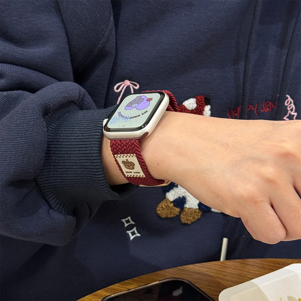 حزام حلقة من النايلون المضفر لساعة أبل 46 مللي متر 45 مللي متر 44 42 مللي متر 41 مللي متر 40 49 مللي متر سوار بإبزيم مغناطيسي Iwatch 10 9 8 7 6 5 Ultra