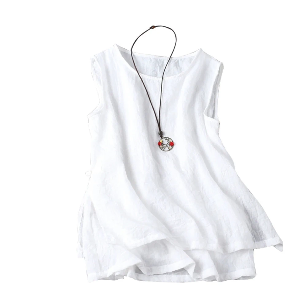 Women's Lightweight Linen Cotton Tank Top Double Layer Loose Fit Button Front Vest for Hot Weather Outdoor Activities