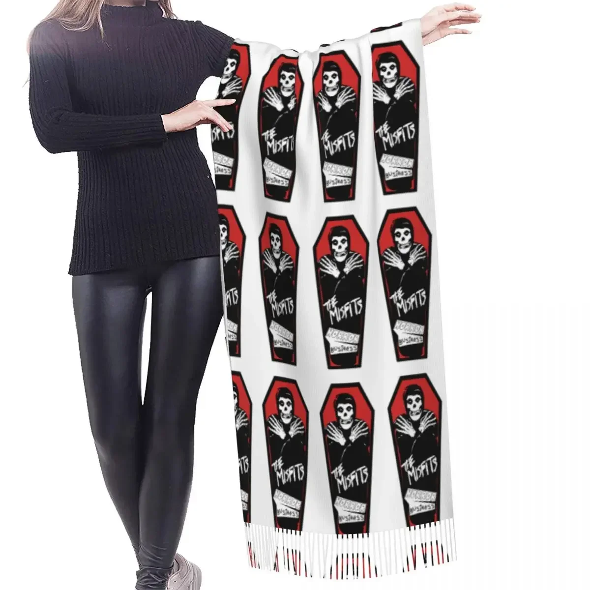 Custom Printed Gothic Punk Dark Misfits Coffin Horror Business Scarf Men Women Winter Fall Warm Scarves Heavy Shawl Wrap