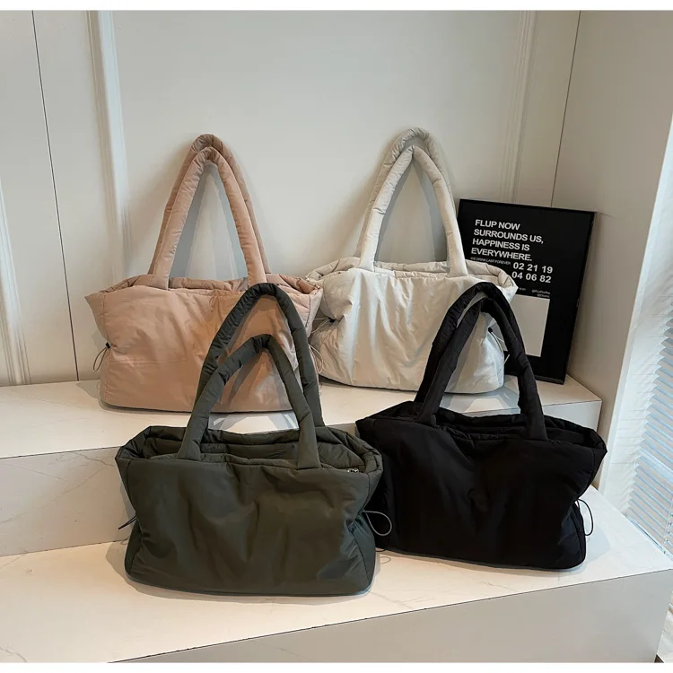 Herbst Winter Baumwolle Umhängetasche Frauen Stilvolle Tote Satchel Handtasche Geräumige Nylon Geldbörse für Arbeit Pendeln und Reisen – Detail 13