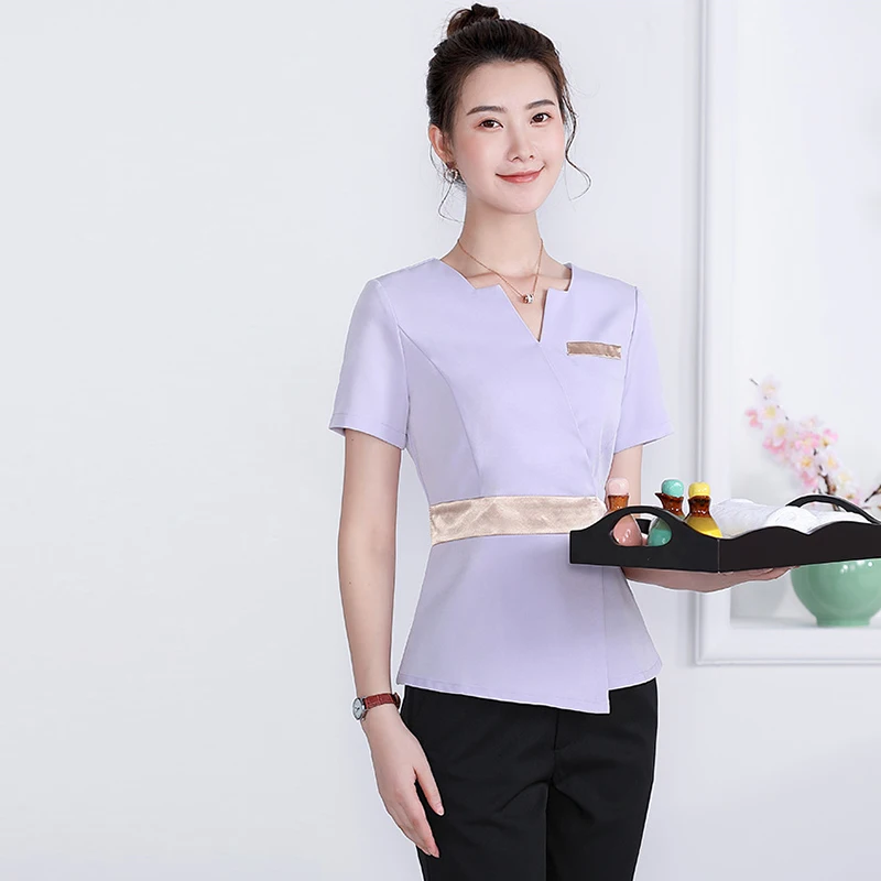 Beauty Salon Spa Uniform Waiter Beautician Massage Overalls Sauna Foot Bath Technician  Fashion Short Sleeve Suit