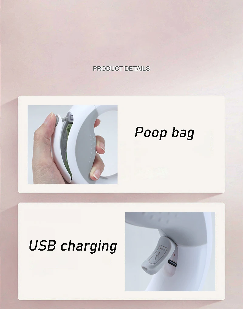 Wholesale Custom Logo Round Led Retractable Dog Leash With Biodegradable Poop Bag
