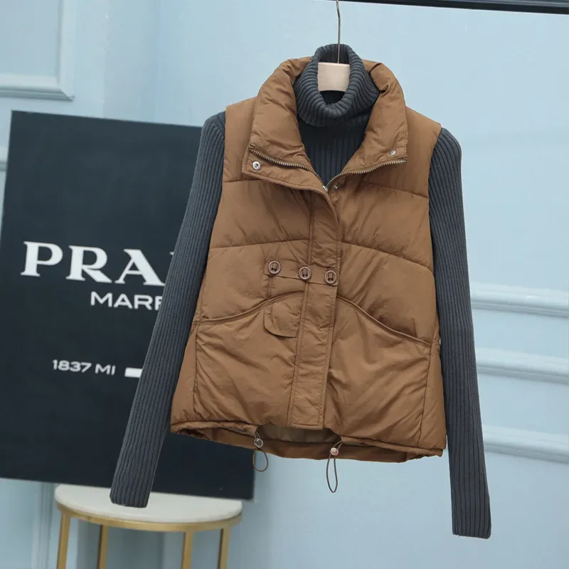 

Осенне-зимний женский пуховой жилет из хлопка, модный Свободный жилет без рукавов, повседневная однотонная женская куртка, Топ