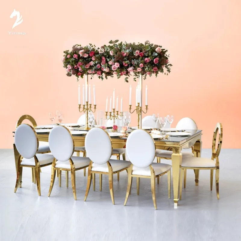 

Light luxury gold stainless steel dining chair factory direct sales electroplated titanium hotel banquet hall dining table chair