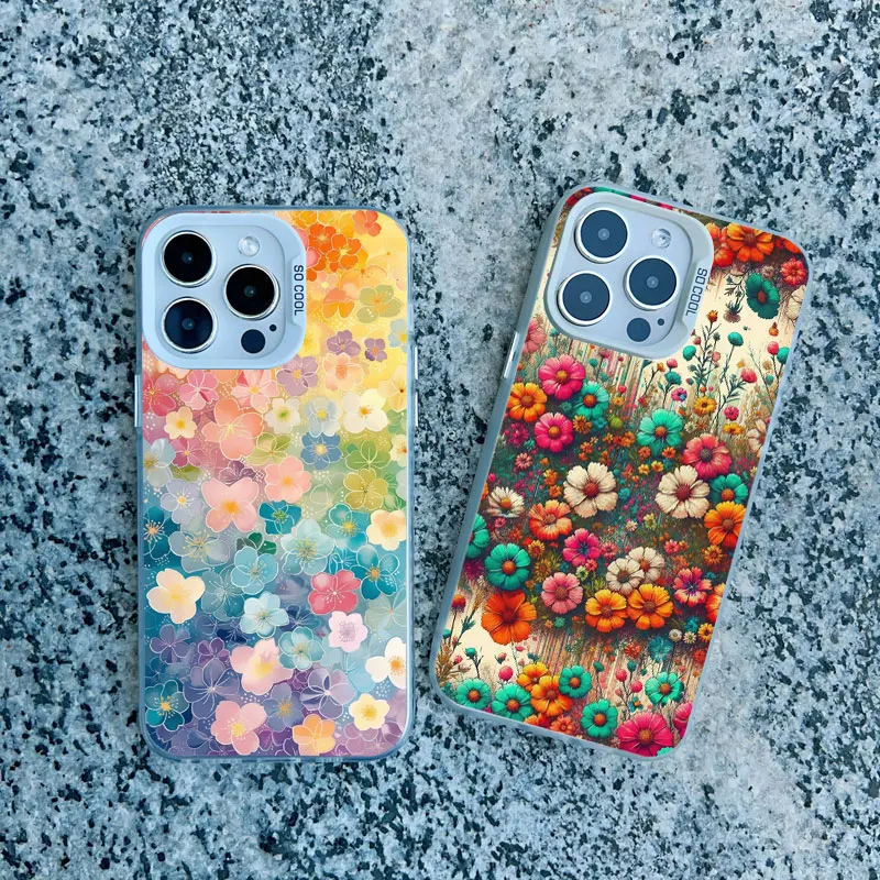 Capa de telefone laser flor colorida, proteção à prova de choque, capas traseiras, iPhone 14, 13, 11, 12 Pro Max, 13 Mini, 15 Pro Max, 15, 14 Plus