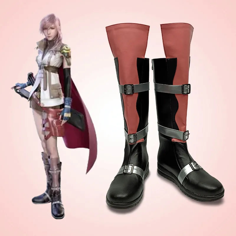 Game Final Fantasy FF Lightning Custom Made Cosplay Shoes Boots Halloween Costume Props