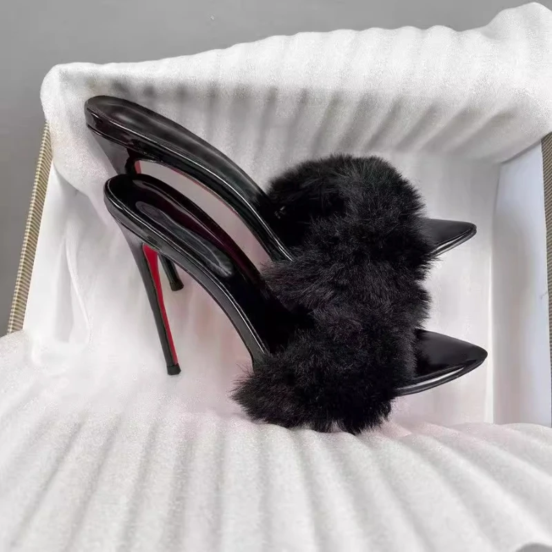 

Summer new sexy stiletto high heels women's Mao Mao word with open toes cool slippers fashionable and versatile