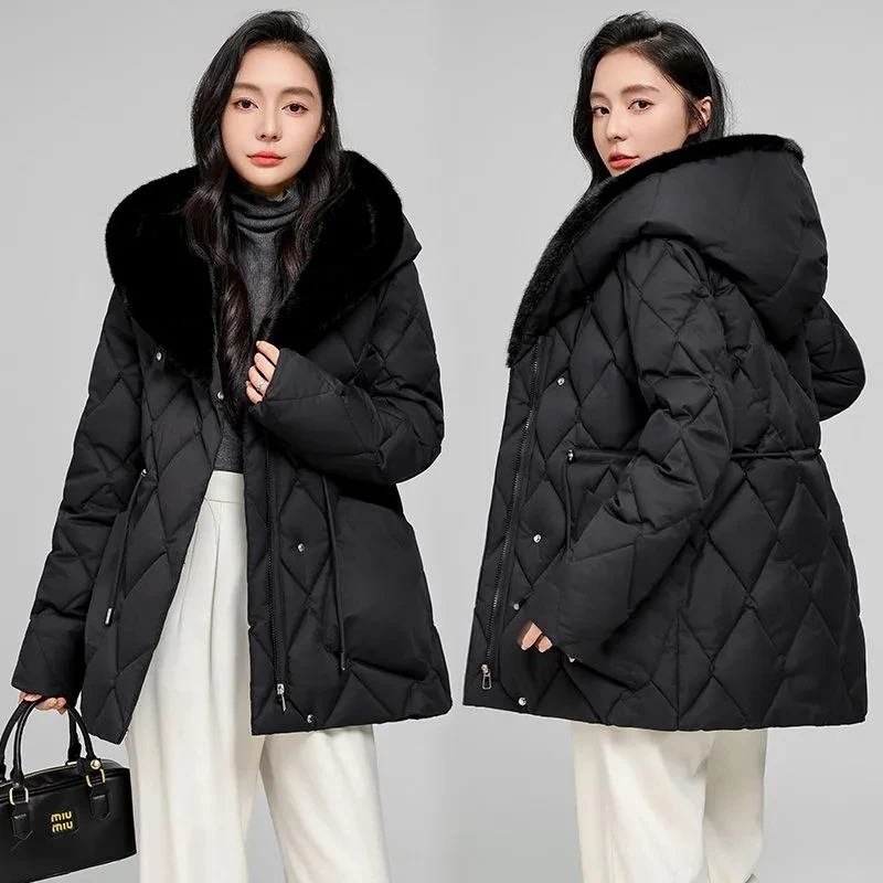 Plus Piumini invernali spessi e caldi in velluto Nuovo cappotto Parka da donna Tasche grandi Vita Trther Giacche imbottite in cotone con cappuccio Tendenza