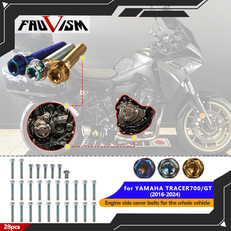 

Motorcycle Engine Bolt Set for Yamaha Tracer 700/GT 2016-2024 - Clutch/Magneto Cover, Water Pump, Chain Cover screw 28pcs