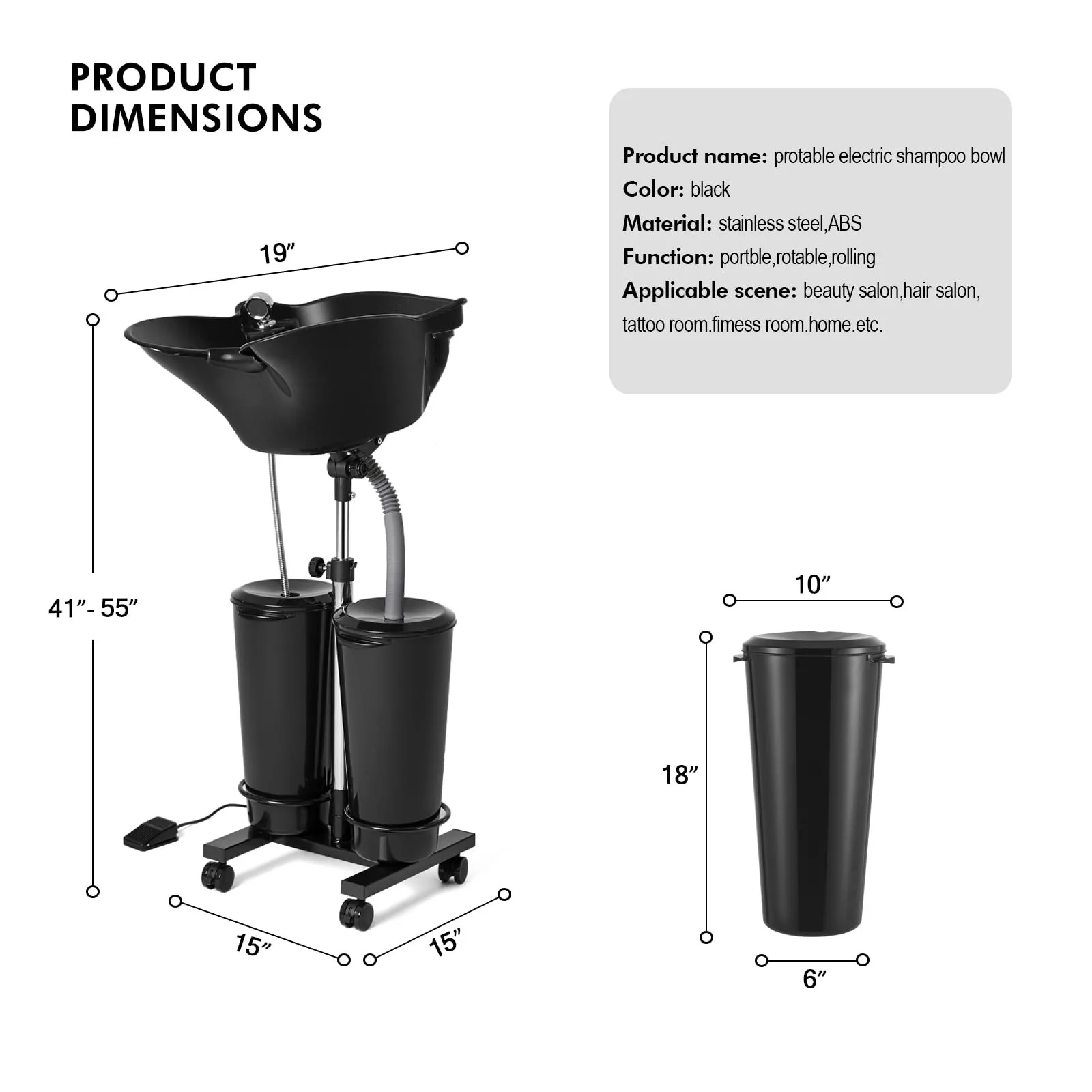 FOR Vertical Electric Shampoo Hair Salon Portable Double Barrel with Water Pump Movable Salon Punch Basin