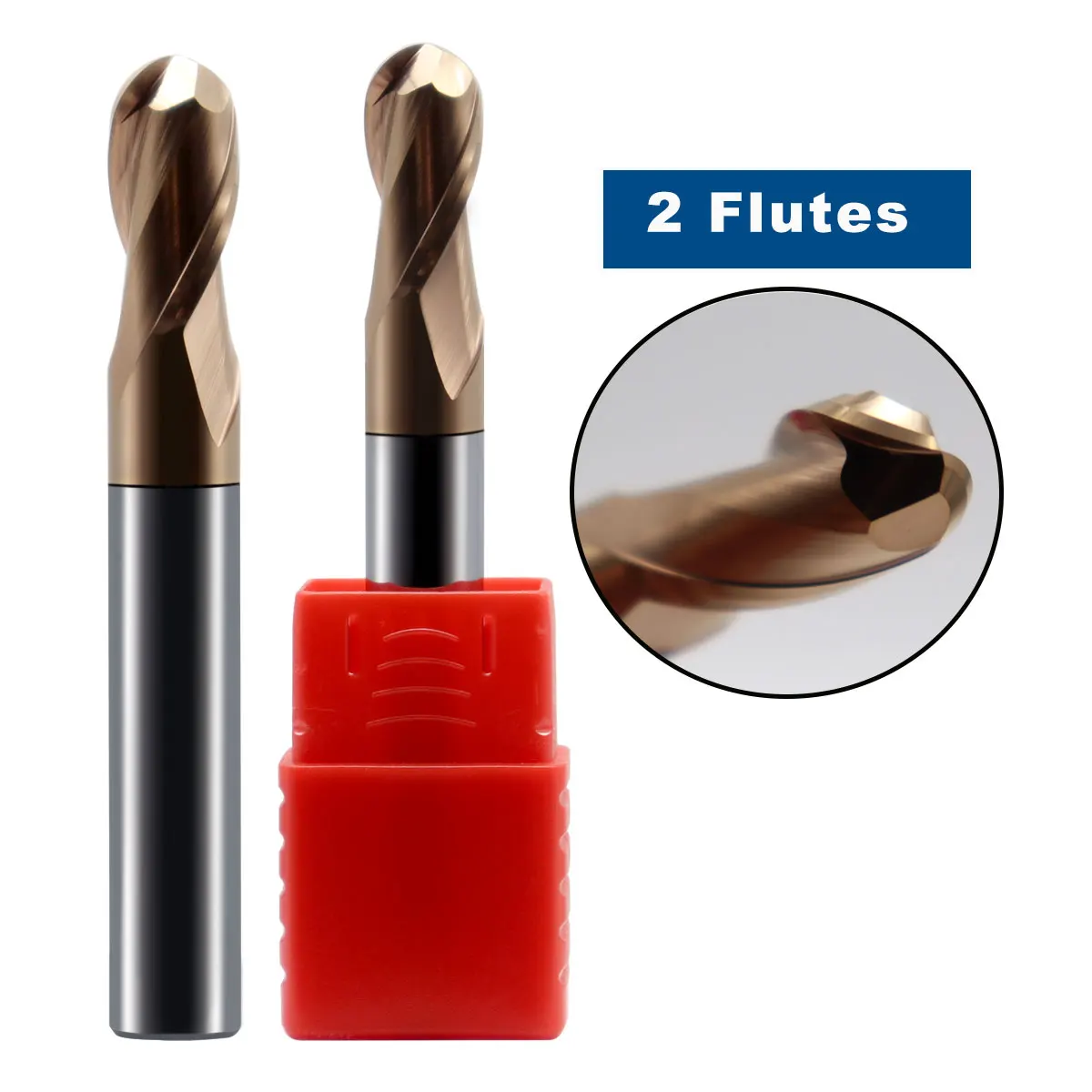 GYKKU HRC55 Ball Nose End Mill 2 Flute Tungsten Carbide Milling Cutter CNC Router Bit R0.5 R0.75 R1 R1.25 R1.5 R1.75 R2 R3 R4 R5