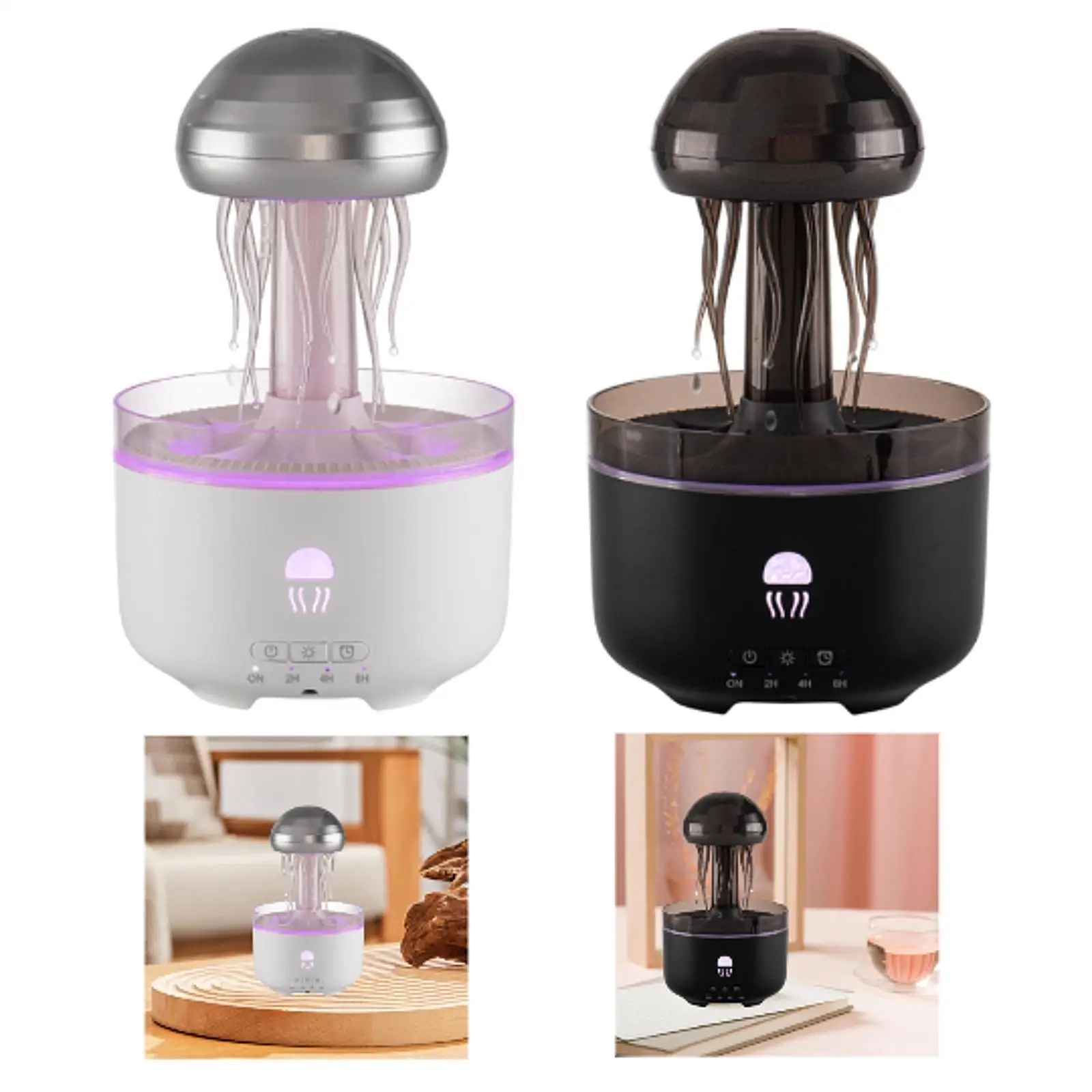 Jellyfish Shape Humidifier Essential Oil Diffuser Noiseless Versatile Rain Drop Humidifier with Atmosphere Light for Home Office