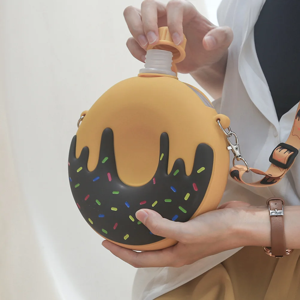 

1 pc 250Ml Silicone Water Bottle For Kids Doughnut Shape Portable Drinking Cup Cartoon Design Comfortable Strap Water Bag Safe