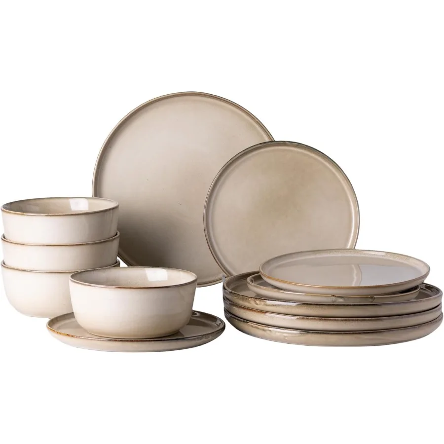 

Ceramic Dinnerware Sets for 4 12 Pieces Stoneware Plates and Bowls Sets Scratch Resistant Dishes Dishwasher and Microwave Safe