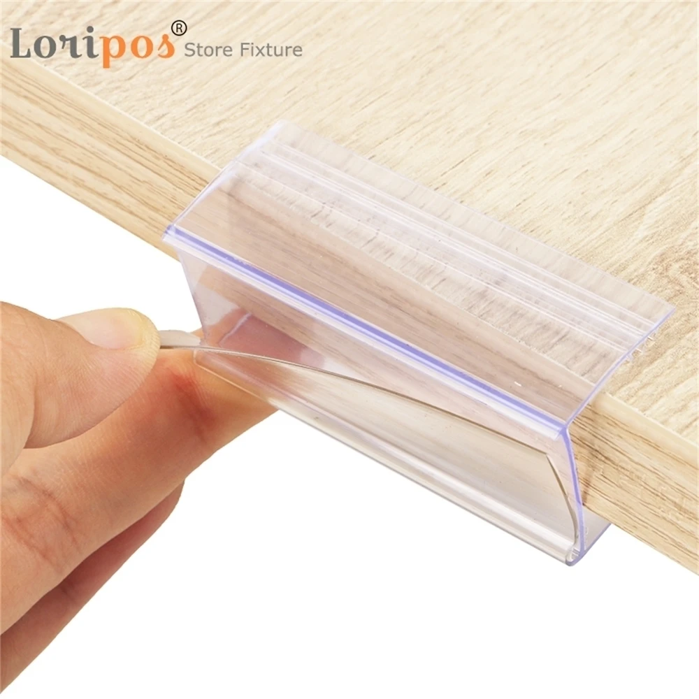 80x28mm Glass Wood Shelf Strip Shelf Mounting Data Strip Price Talker Shelf Top Label Holder Sign Display Clip