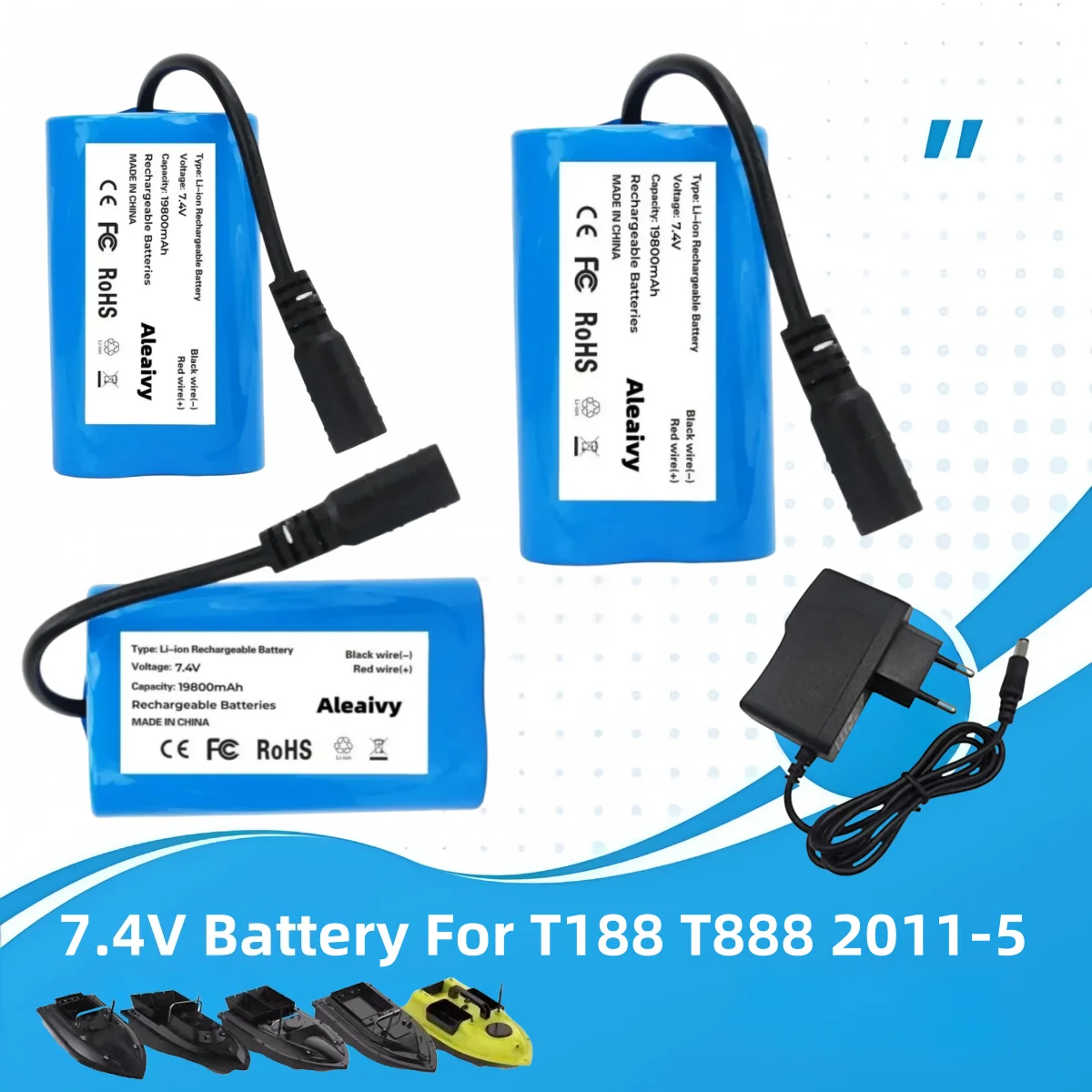 

7.4V 19800mAh Rechargeable Lipo Battery for T188 T888 2011-5 Remote Control Toys, Fish Finder Fishing Bait Boat Parts