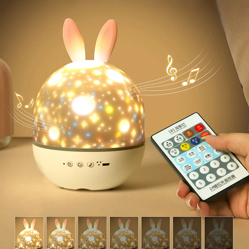 

Led Projector Night Light Romantic Music Charging Rotating Projection Lamp Rabbit Ear Home Party Decor Baby Sleep Lighting Lamp