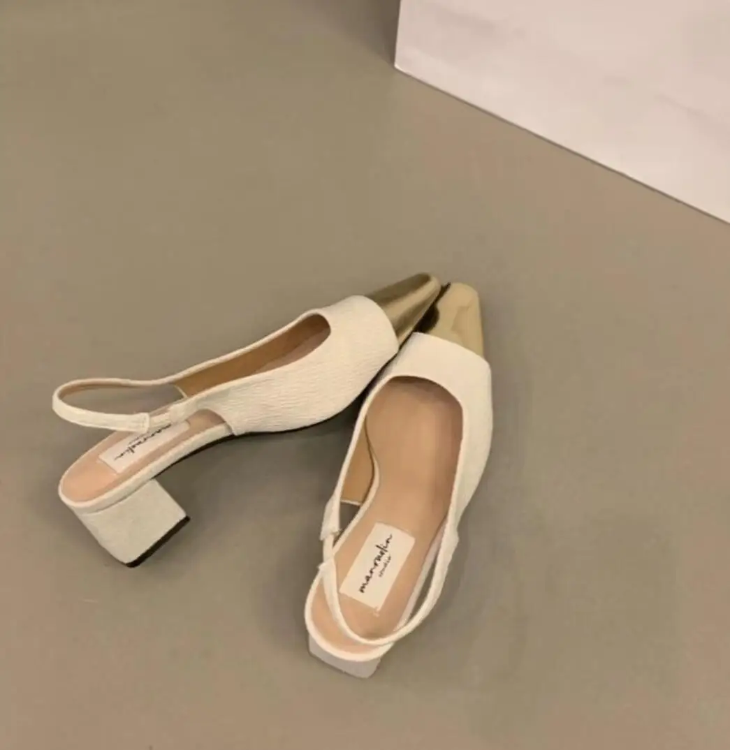 Fashion Women Shoes Woman Dress Shoes Mid Heel Square Head Wedding Party Sandals Elegant Woman All-match Pointed Office Shoes