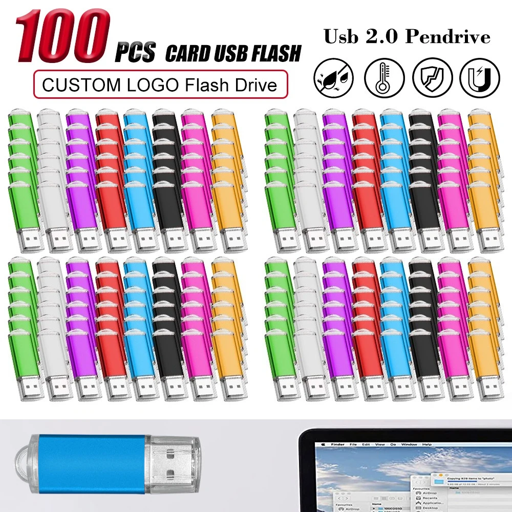100Pcs/lot USB 2.0 Flash Drive 4GB 8GB Pen Drive 128MB Usb Sticks 1GB 2GB Pendrives 16GB Memory Flash 32GB 64GB U Disk Free Logo