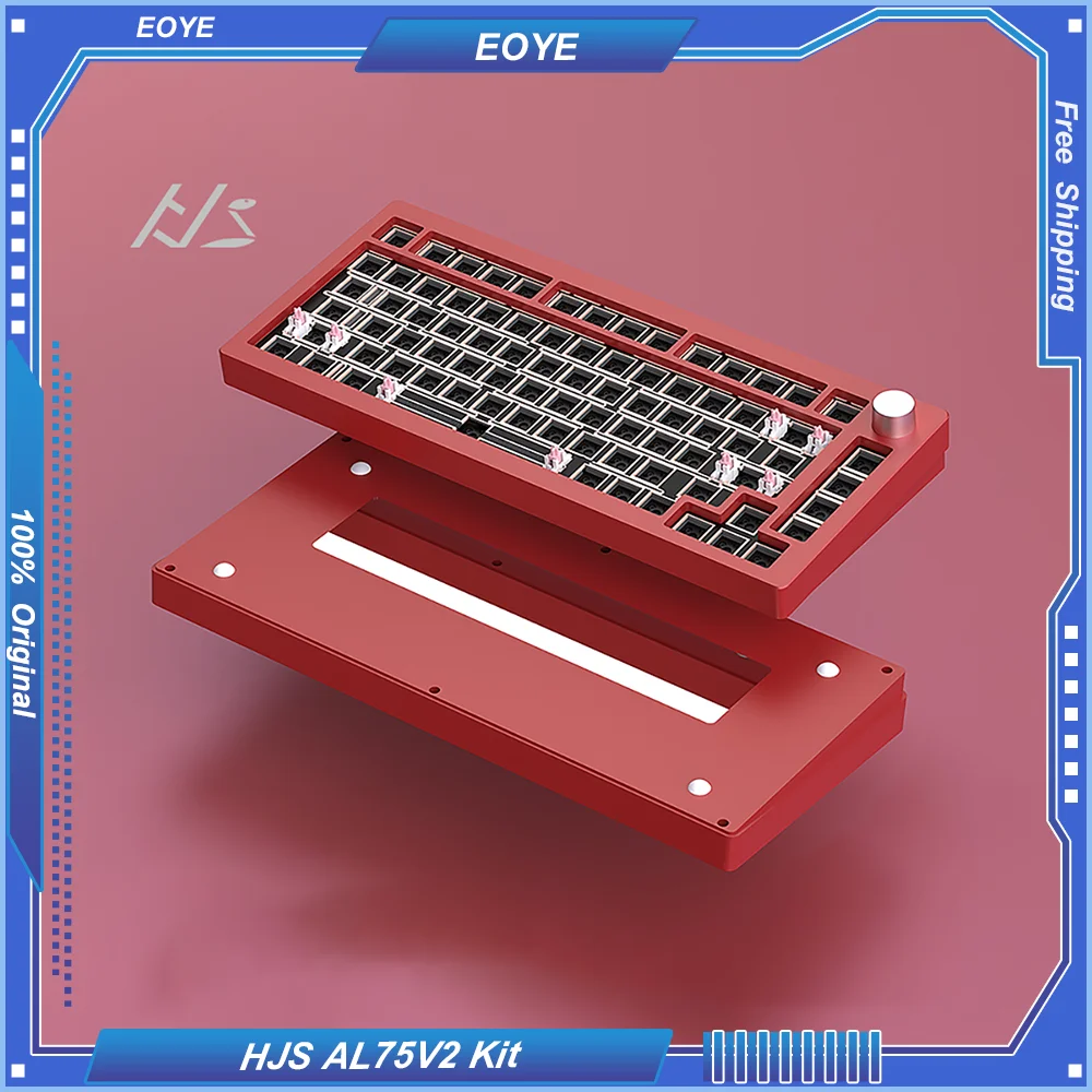 HJS-Kit de clavier mécanique sans fil, aluminium CNC, joint de bosse, Leic-mode, lumière inférieure, position, plaque FR4, RVB, AL75V2, 75%