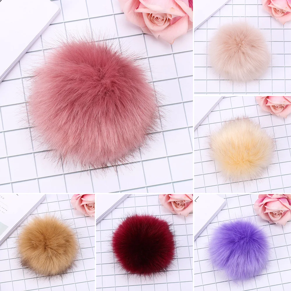 15cm Fashion Pom Beanies Cap Knitted Hat Fur Pompom Imitation Skullie